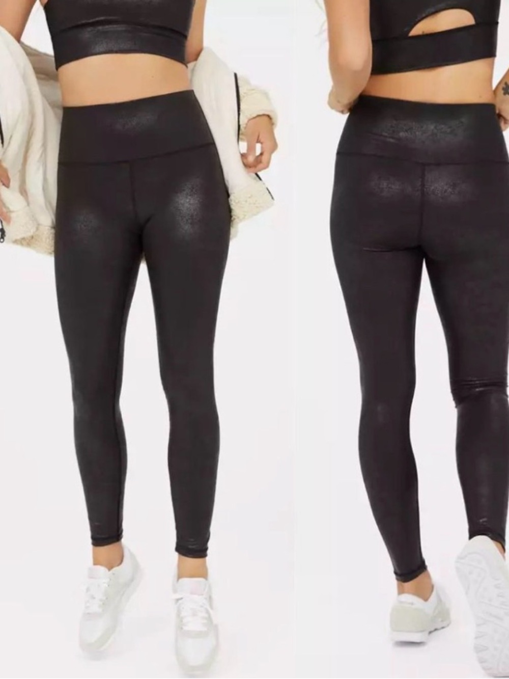 Aerie OFFLINE The Hugger High Waisted Crackle Legging in True Black
